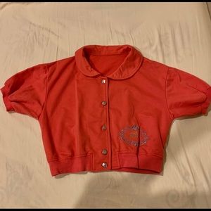 Button down cropped top in watermelon red